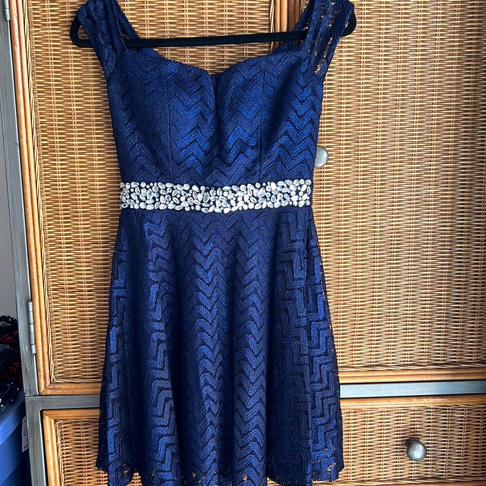 Prom Dress Royal blue lace with gemstone accents